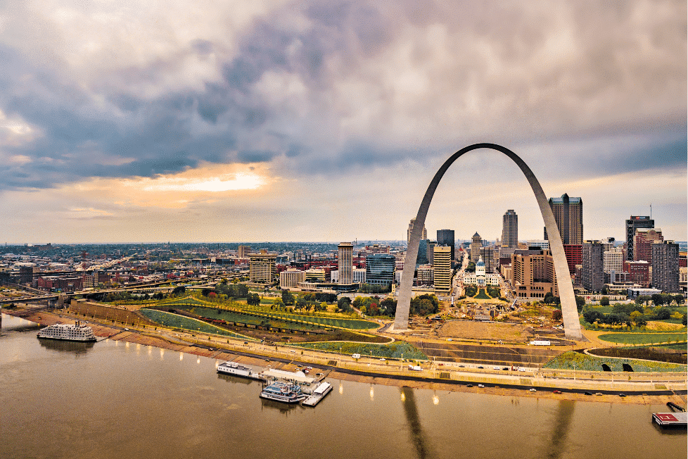 aerial view of the St. Louis skyline